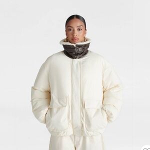Women's Cream Puffer Jacket with Brown Collar The Utility Puffer Coat KBB NWT